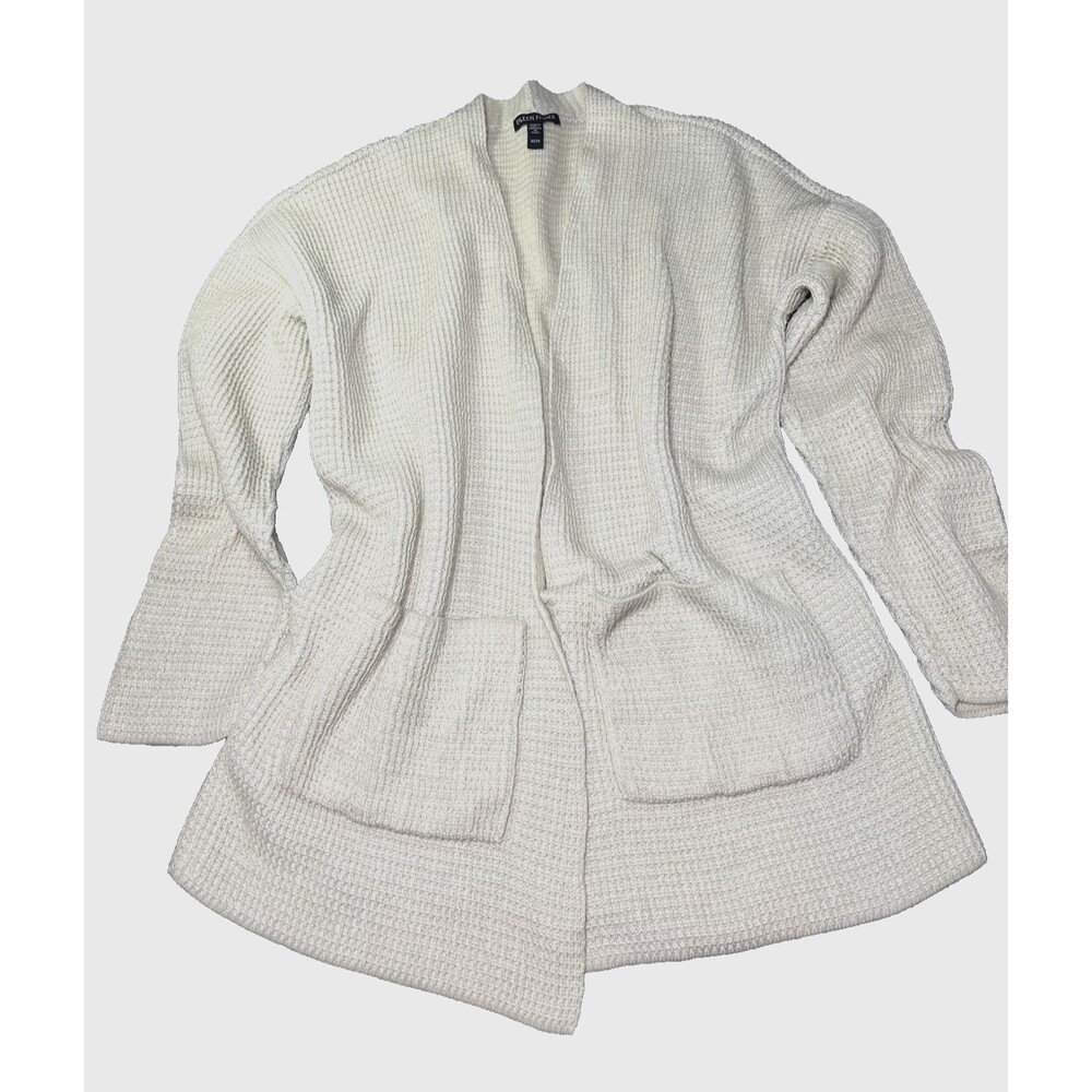 Eileen Fisher womens long pocketed oversized waffle knit cardigan XS travel warm